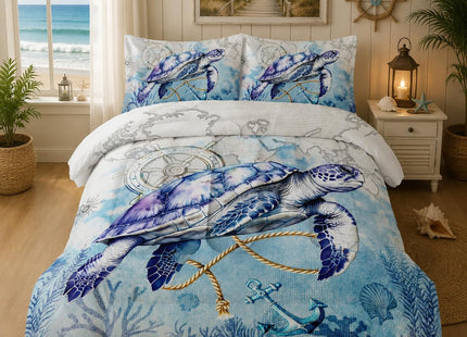 Nttopship Sea Turtle Comforter Bedding Set with 2 Pillowcase Full Size Ocean Comforter Set for Kids Boys Girls Bedroom Decor