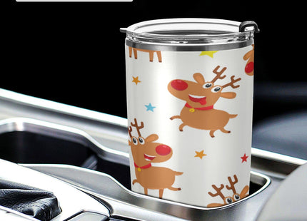 YETTASBIN Christmas Reindeer Tumbler with Straw Lid, 12oz Stainless Steel Tumbler Cup Double Wall Vacuum Insulated Travel Coffee Mug for Hot and Cold Drinks