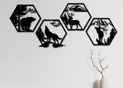 Xedatric Rustic Forest Metal Wall Art 4-Piece Bear Deer Wolf Moose