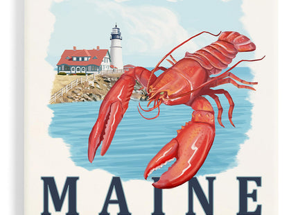 Lantern Press Maine, Lobster and Portland Lighthouse (Absorbent Ceramic Coaster, Single, Cork Back, Kitchen Table Decor)