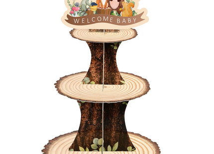 Zonon 3 Tier Woodland Baby Shower Decorations Woodland Cupcake Stand, Brown