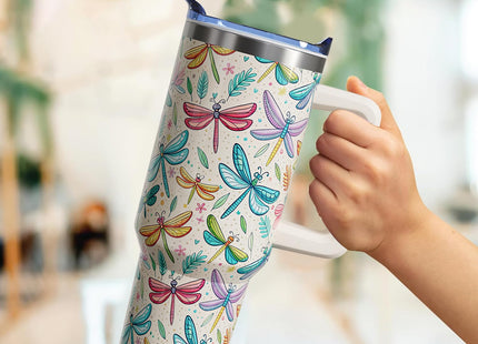 bchiijds 40 oz Dragonfly Cup Tumbler with Handle Lid and Straw, Dragonfly Gifts for Women, Cute Tumblers for Women