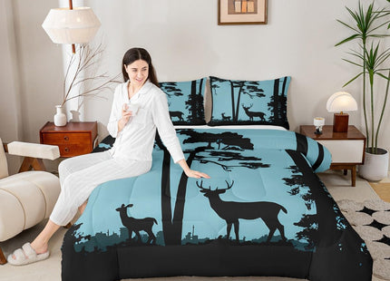 Erosebridal Deer Toddler Bedding Set Wild Animals Deer Comforter Set Western Rustic Cabin Down Comforter for Kids Teens Country Jungle Pine Tree Bed Set Bedroom Decor Natural Forest Decor