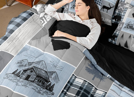 Erosebridal Bear Twin Bedding Set 7 Pieces, 1 Deer Moose Comforter,1 Rustic