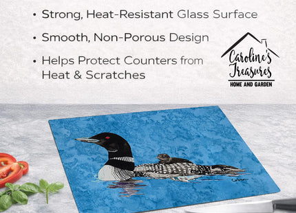 Caroline's Treasures 8718LCB Momma and Baby Loon Glass Cutting Board Large Decorative Tempered Glass Kitchen Cutting and Serving Board Large Size Chopping Board