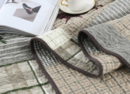 Uniclinens Quilt Set Queen Size, Cotton Quilted Quilt Bedding Set Bedspread, Bear Tree Elk Farmhouse Rustic Quilt, Patchwork Plaid Comforter Set, 3 Pieces Set with 2 Pillowshams, Brown/Grey/Green