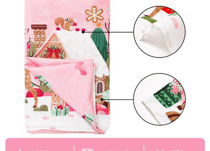 Christmas Tablecloth Pink Gingerbread House Reindeer Table Cover 52 x 70 Inch Xmas Table Cloth for Winter Holiday Birthday Party Supplies Decoration