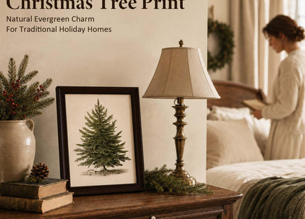 OFlyDesigns Vintage Christmas Tree Wall Art Print, Antique Botanical Pine Illustration (Vintage Christmas Tree, 8x10, Unframed)