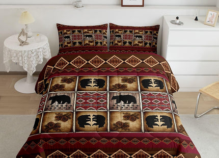 Erosebridal Rustic Bear Comforter Set Twin Retro Farmhouse Lodge Cabin Bedding Comforter Sets Patchwork Country Hunting Wildlife Animal Comforter Red Brown Southwestern Aztec Quilt 1 Pillow Case