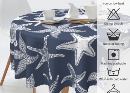 Giwawa 60Inch Navy Blue Starfish Round Tablecloth, Summer Nautical Coastal Decorative Circle Table Cover, Dustproof Washable Table Cloth Polyester for Kitchen Dining Party Picnic Season