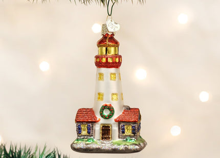 Old World Christmas Lighthouse Glass Blown Ornament for Christmas Tree, Handcrafted Holiday Decoration, Landmarks Collection