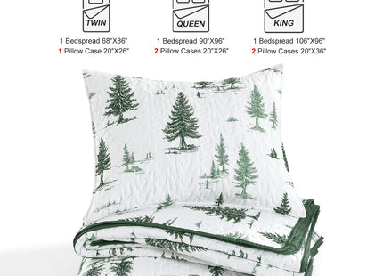 HORIMOTE HOME Green Quilt Set Queen Size 3 Pieces, Reversible Fine Printed Bedspreads with Forest Tree Pattern, Soft and Lightweight Bed Coverlet Bedding Sets for All Season