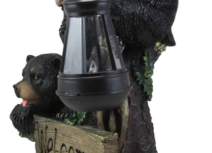Ebros Climbing Black Bear Cubs Garden Light Statue Figurine Solar LED Lantern Light Welcome Sign Guest Greeter Decor for Patio Poolside Garden Home