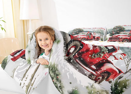Castle Fairy Merry Christmas Toddler Bedding Set for Kids,Farmhouse Red Truck Snowman Comforter Bed Set,Winter Pine Tree Quilt Set for Child Bedroom 2 PCS,Red Birds Plants Duvet Insert,1 Pillow Case