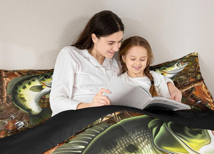 Erosebridal Bass Fish Hunting Duvet Insert Queen Pike Fish Fishing Rod Comforter Set Gifts for Men Women Fisherman Fishing Lover, Retro Wooden Branches Down Comforter Rustic Farmhouse Bedding Set