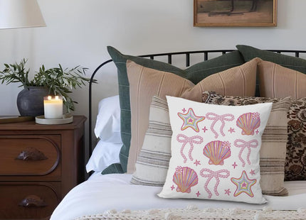 ETVISO Preppy Beach Room Decor, Coastal Glitter Seashell Bow Pillow Cover 18x18, Trendy Coquette Pearl Bow Seashells Decorative Throw Pillow Case for Girls Bedroom Home Drom Apartment
