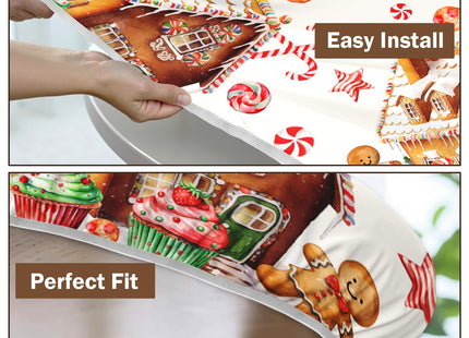 Christmas Round Fitted Tablecloth with Elastic for 36-40" Table Gingerbread