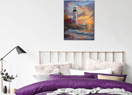 Lighthouse Canvas Wall Art Coastal Beach Modern ArtWork 12" x 16"