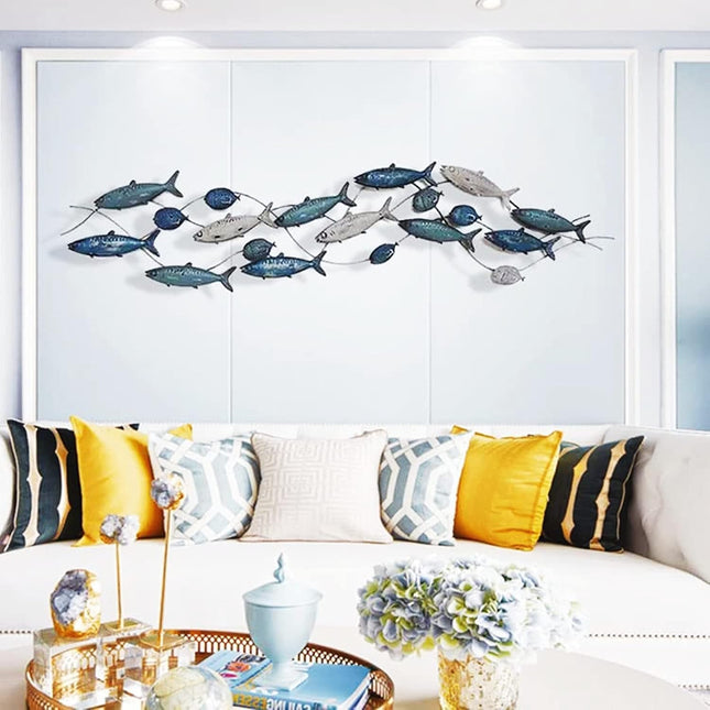 edaknez Large Fish Wall Decor, 55"x13" Coastal Nautical Metal Wall Art
