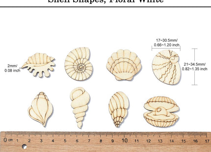 UR URLIFEHALL 200 Pcs Unfinished Wooden Shell Shapes Blank Wood Slices Seashell Wooden Craft Embelishments for DIY Scrapbooking Home Decor
