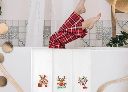 Quera 3 Pack Christmas Hand Towels, Winter Cartoon Reindeer Christmas Embroidery Rustic Cabin Decor Bathroom Decorative Holiday Towels Gift Set 13.7'' x 29.5''
