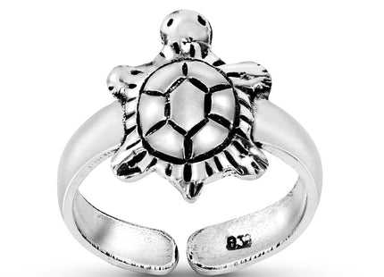 AeraVida Sea Turtle .925 Sterling Silver Adjustable Toe or Pinky Ring, Ocean Inspired Nautical Open Band Jewelry