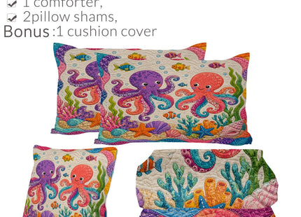 Sleepwish Octopus Ocean Comforter Set 4-Piece Twin Octopus Bedspread