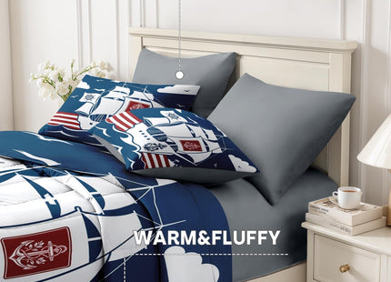 Nesker Twin Comforter Set with Sheets, 5 Pieces Nautical Anchor Bedding