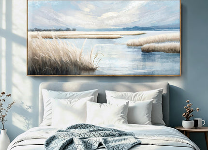 amatop Large Wall Art - Oversized Framed 58x29, Ocean Marsh Landscape Canvas Print, Horizontal Calm Coastal Nature Artwork for Bedroom Living Room Office, Neutral Farmhouse Boho Coastal Decor
