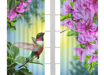 Hummingbird Blackout Curtains, Beautiful Purple Floral Hummingbird Nature Theme, for Bedroom Living Room, 2 Panel Set, 42x54 Inch