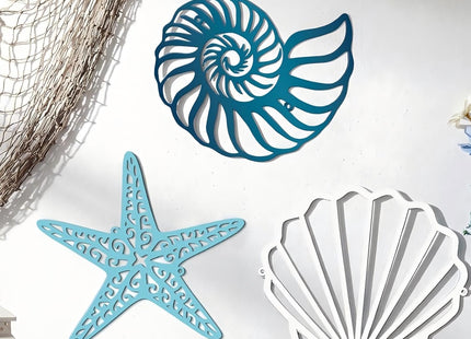 Pelopy 3 Pcs Coastal Metal Outdoor Wall Art Seashells Conches Starfish Wall Decor Ocean Nautical Theme Sign for Summer Beach Pool Yard Garden Lake House Home Bathroom Bedroom Decoration