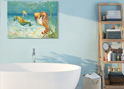 JZLDZS Large Seahorse Canvas Wall Art, Aqua Teal, 24x32 Inch