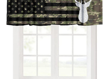 SHElifestyle Rustic Moose Deer Curtain Valance, Camo US Flag Camouflage Hunting Forest Country Farmhouse Window Treatment Valance for Kitchen Bedroom Living Room 54x18inch