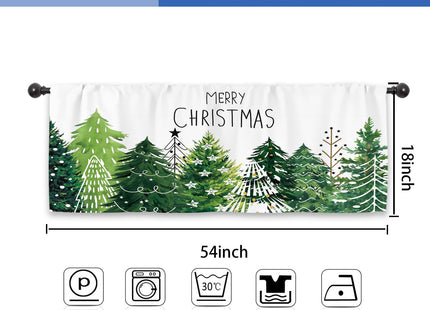 Kalmico Christmas Tree Forest Kitchen Curtain Valance 54W x 18L Inch Xmas Winter Pine Fir Holiday Seasonal Green Rod Pocket Short Cafe Small Window Treatment Drapes Decor