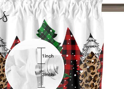 Merry Christmas Valance Curtains for Kitchen Windows Buffalo Plaid Xmas Tree Winter Forest Farmhouse Rod Pocket Window Treatment Toppers for Kitchen/Living Room/Bedroom/Bathroom, 42" X 12",Red Green