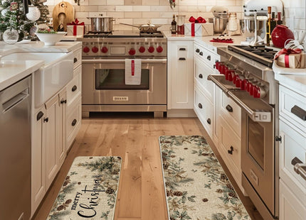 Artoid Mode Pinecone Tree Ornament Merry Christmas Kitchen Mats Set of 2, Winter Low-Profile Home Decor Kitchen Rugs for Floor - 17x29 and 17x47 Inch