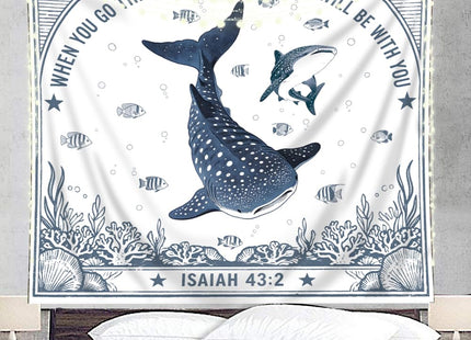 Whale Ocean Tapestry Christian 59Wx51H Inch Sea Life Room Wall Art