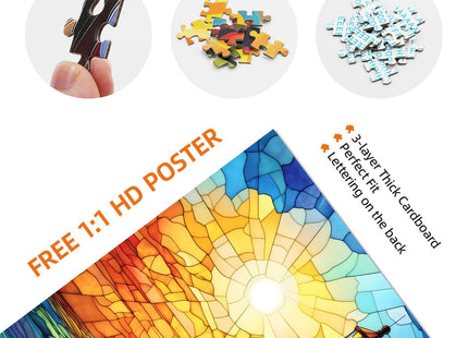 Colorful Stained Glass Lighthouse Puzzle 1000 Pieces Impossible Puzzle - Jigsaw Puzzle Adventure, for Adults, Family Group Play with HD Poster Included(19.7 x 27.6 in)
