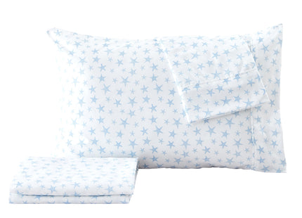 Great Bay Home Twin Coastal Microfiber Sheet Set - 3-Piece Nautical-Printed, Ultra-Soft Sheets - Beach-Themed Bedding Sheets & Pillowcases (Starfish - Blue)