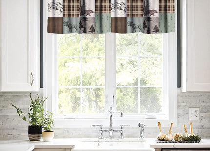 SXXLDNG Retro Cabin Valances Curtain Animal Deer Moose Bear Country Style Kitchen Windows Valances Rod Pocket Window Treatment Short Topper Curtains for Bathroom Living Room 1 Panel
