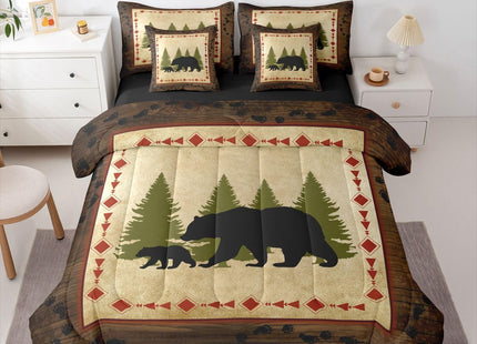 Erosebridal Bear 7 Piece Comforter Set Queen Bed in A Bag Rustic Farmhouse Wildlife Comforter Wild Animals Bedding Set Country Cabin Lodge Decor Nature Woodland Bear Paw Print Sheet Set Brown Green