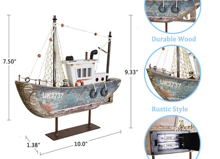 Wood Sailboat Nautical Decor with LED Light Decorative Sailing Boat Model