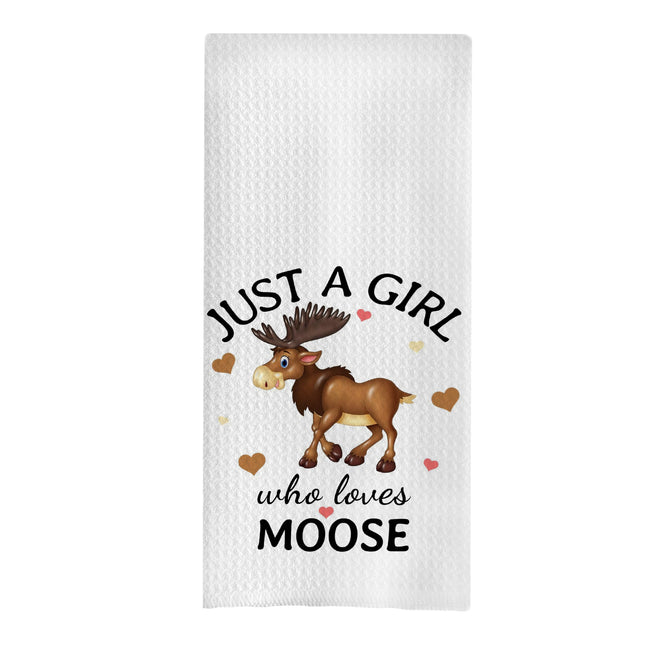 Moose Dish Towels for Kitchen, 16 X 24 Inch Funny Tea Towels, Bathroom Hand Towels, Decor, Just A Girl Who Loves Moose - Gifts for Women
