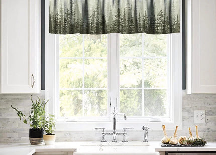 ZhiRain Forest Tree Valance Curtain Pine Coniferou Trees Natural Plant Landscape Rod Pocket Valance Window Treatments 1 Panel Short Curtains for Kitchen Farmhouse Living Room Decor 54 x 18 in