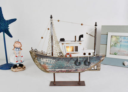 Wood Sailboat Nautical Decor with LED Light Decorative Sailing Boat Model