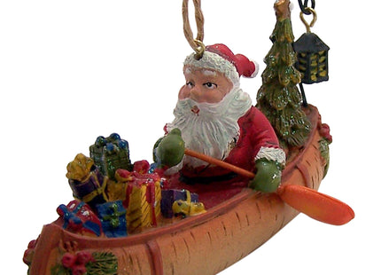 Santa in a Birch Canoe Christmas Ornament, 4 Inches
