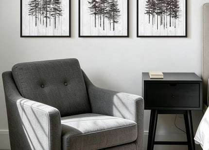 KUVIOKE Pine Tree Framed Wall Art Modern Nature Landscape Forest Wooden Wall Decor Rustic Farmhouse Minimalist Painting Home Decor 12x16in (Black Framed)