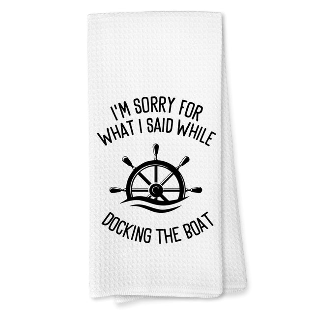 Voatok Nautical Kitchen Towels, Gifts for Boat Owners Dish Tea Towels for Kitchen, I'm Sorry for What I Said While Docking The Boat Nautical Hand Towels for Bathroom Decor, 16x24 Inches