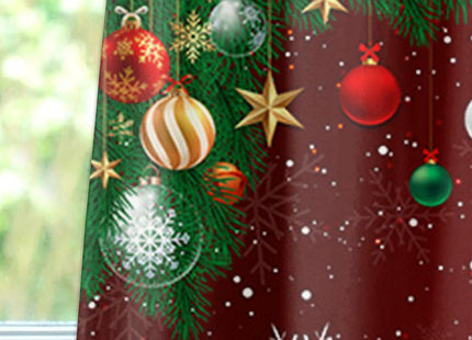 BestLives Christmas Curtain Valance Xmas Baubles Coniferous Rod Pocket Valance Window Treatments 1 Panel Pine Tree Twig Red Short Curtains for Kitchen Windows Bathroom Bedroom 54 x 18 inch