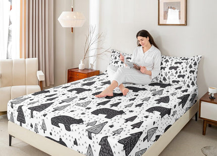 Erosebridal Black Bear Fitted Sheet Queen Rustic Woodland Animal Bed Sheets Country Pine Tree Sheets for Kids Boys Teens Adults Men Cabin Lodge Bedding Set with 2 Pillow Cases